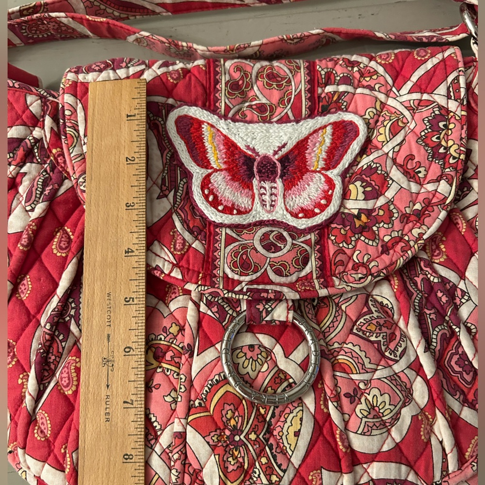 Vera Bradley Upcycled Red and Magenta bag with hand embroidered Butterfly patch